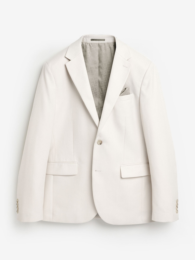 Ecru Slim Fit Textured Suit Jacket - Image 6 of 10