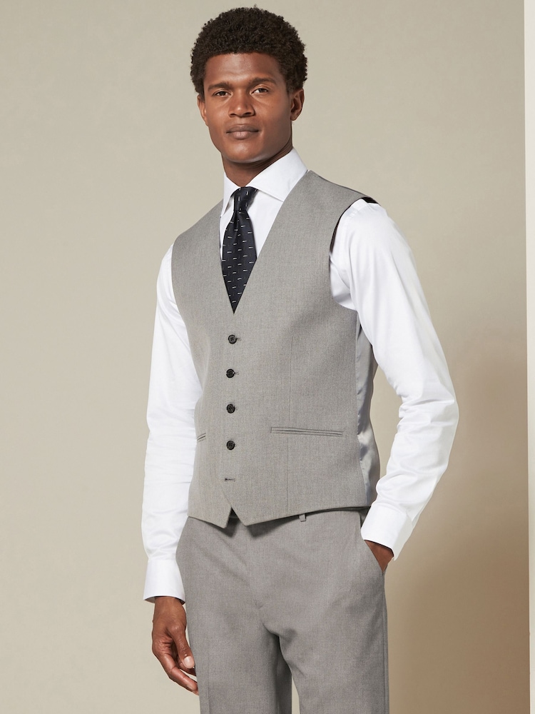 Grey Textured Suit Waistcoat - Image 1 of 9