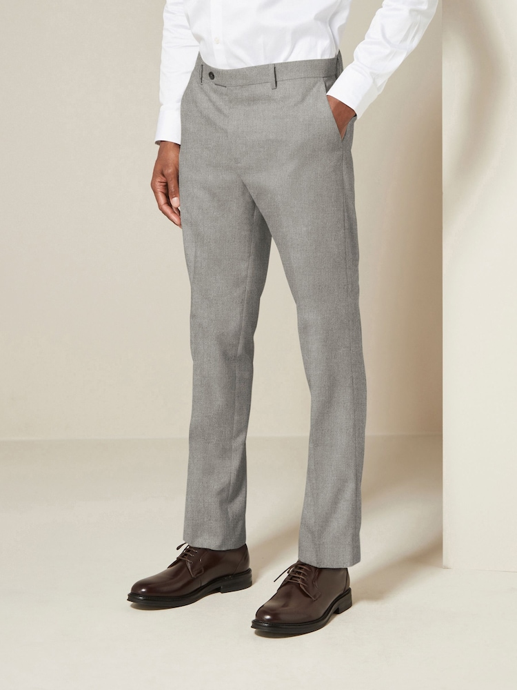 Grey Slim Fit Textured Suit Trousers - Image 1 of 4