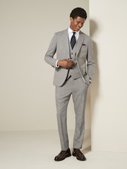 Grey Slim Fit Textured Suit Trousers - Image 2 of 4