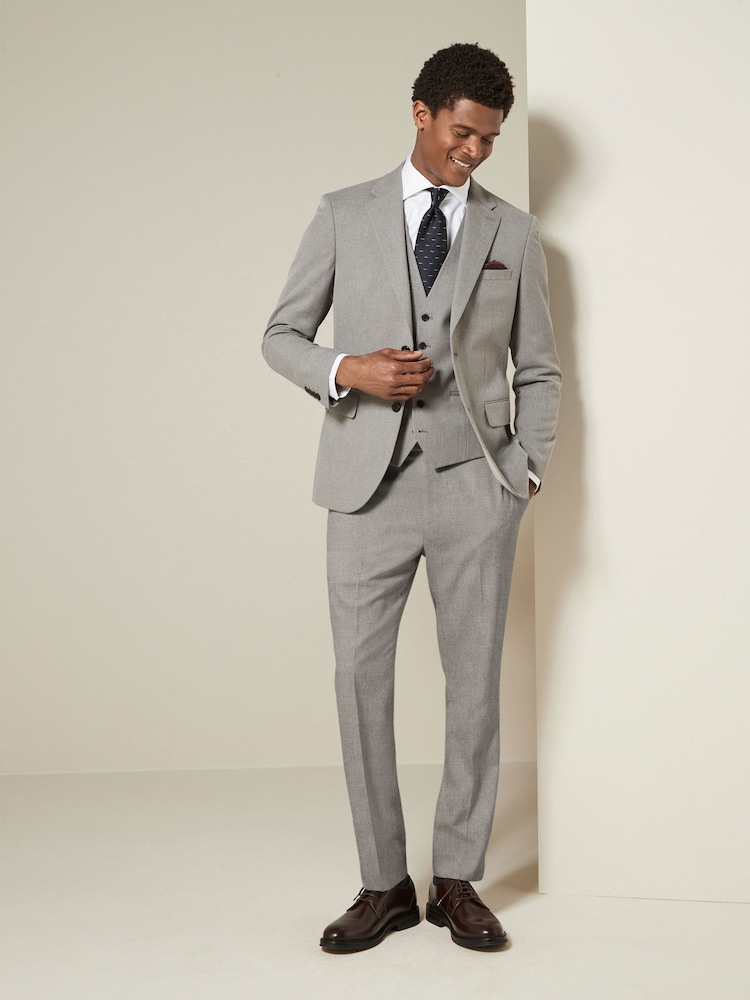 Grey Slim Fit Textured Suit Trousers - Image 2 of 4