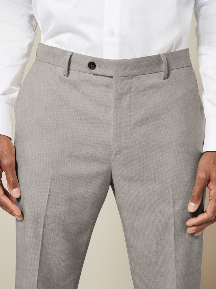 Grey Slim Fit Textured Suit Trousers - Image 4 of 4