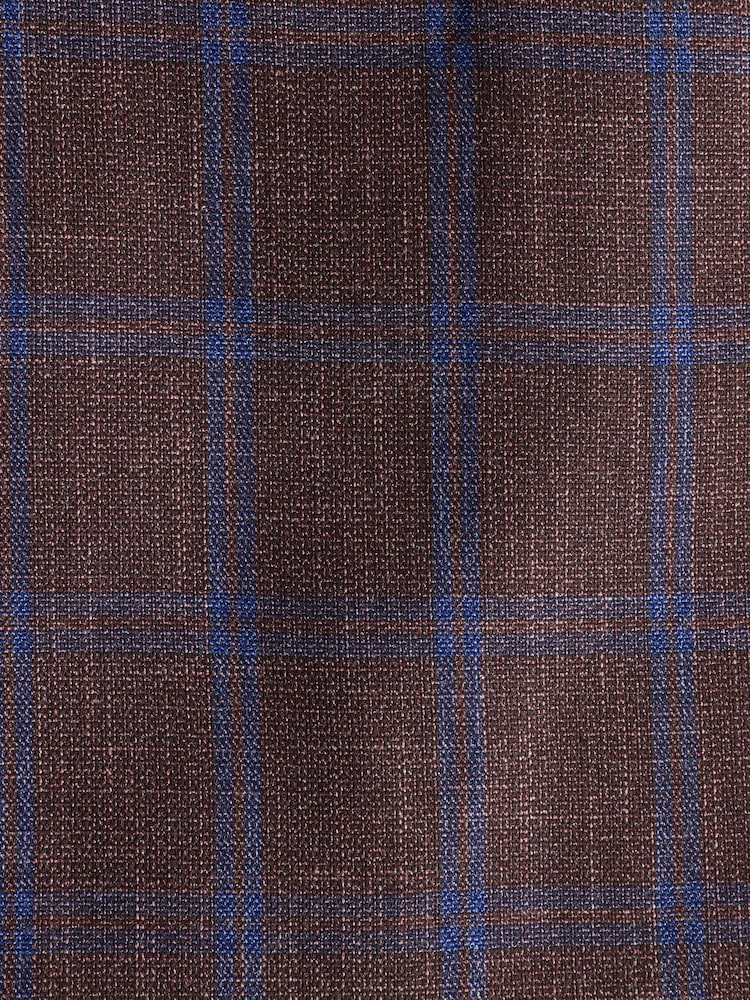 Rust Brown Tailored Fit Trimmed Check Suit Jacket - Image 7 of 11