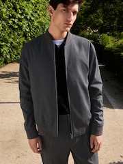 Grafitowoszara - Slim Fit Flannel Bomber Jacket - Image 1 of 12