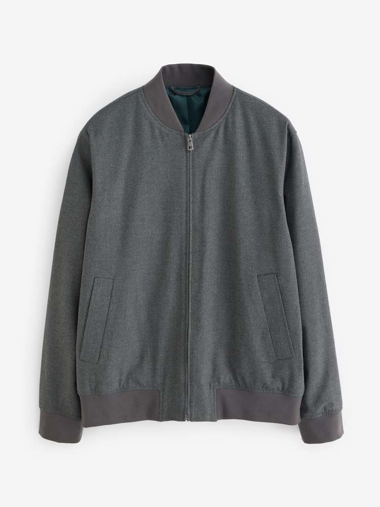 Buy Charcoal Grey Slim Fit Flannel Bomber Jacket from the Next UK