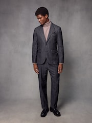 Navy Blue Wool Blend Herringbone Suit Trousers - Image 2 of 9