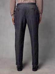 Navy Blue Wool Blend Herringbone Suit Trousers - Image 3 of 9