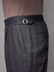 Navy Blue Wool Blend Herringbone Suit Trousers - Image 4 of 9