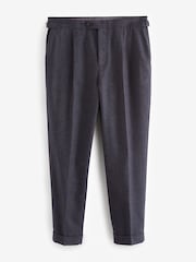 Navy Blue Wool Blend Herringbone Suit Trousers - Image 6 of 9