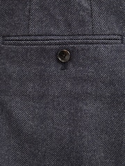 Navy Blue Wool Blend Herringbone Suit Trousers - Image 8 of 9