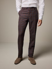 Rust Brown Tailored Fit Trimmed Check Suit Trousers - Image 1 of 9