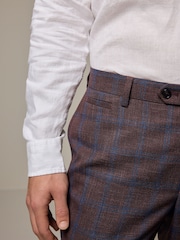 Rust Brown Tailored Fit Trimmed Check Suit Trousers - Image 4 of 9