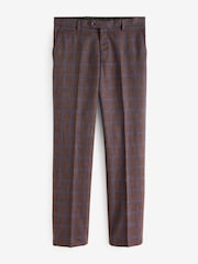 Rust Brown Tailored Fit Trimmed Check Suit Trousers - Image 6 of 9