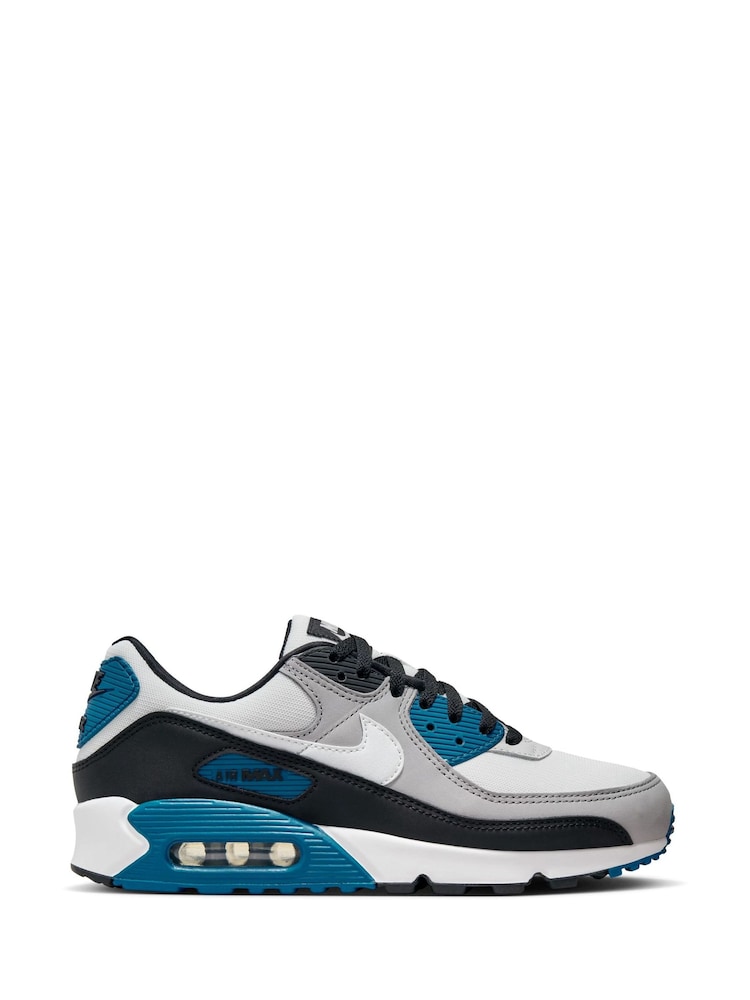 Nike White/Blue Air Max 90 Trainers - Image 1 of 10