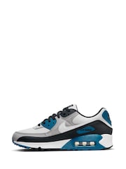 Nike White/Blue Air Max 90 Trainers - Image 2 of 10
