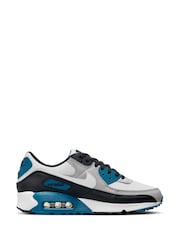Nike White/Blue Air Max 90 Trainers - Image 3 of 10