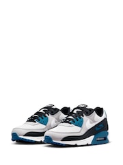 Nike White/Blue Air Max 90 Trainers - Image 5 of 10
