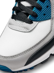 Nike White/Blue Air Max 90 Trainers - Image 9 of 10