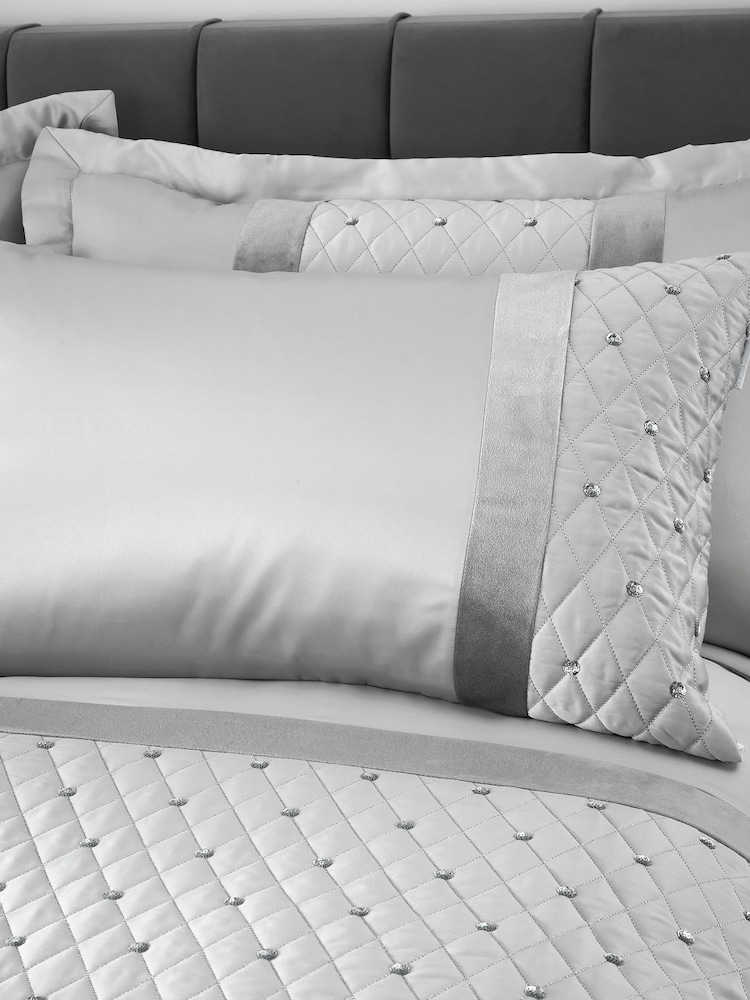 Catherine Lansfield Silver Sequin Cluster Duvet Cover and Pillowcase Set - Image 2 of 3 Catherine Lansfield Silver Sequin Cluster Duvet Cover and Pillowcase Set - Image 2 of 3