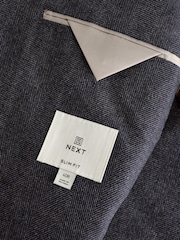 Navy Blue Wool Blend Herringbone Suit Jacket - Image 10 of 11
