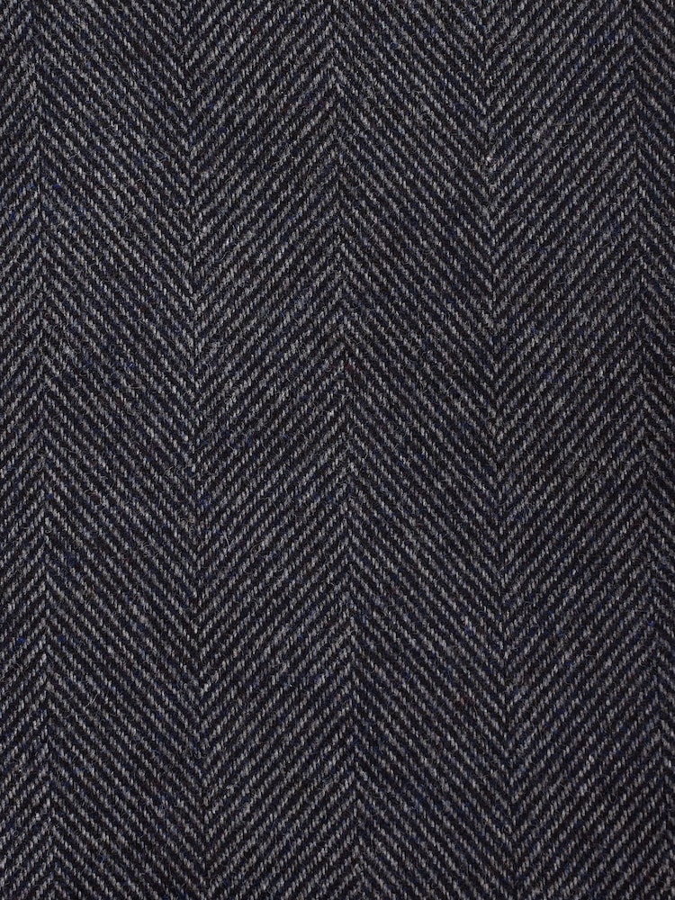 Navy Blue Wool Blend Herringbone Suit Jacket - Image 11 of 11