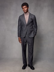 Navy Blue Wool Blend Herringbone Suit Jacket - Image 2 of 11