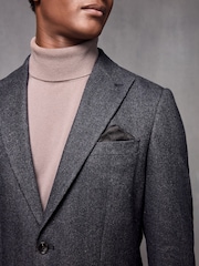 Navy Blue Wool Blend Herringbone Suit Jacket - Image 4 of 11