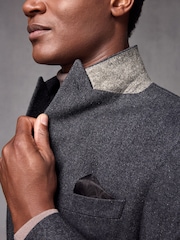 Navy Blue Wool Blend Herringbone Suit Jacket - Image 5 of 11