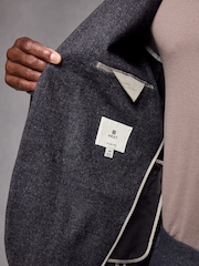 Navy Blue Wool Blend Herringbone Suit Jacket - Image 6 of 11