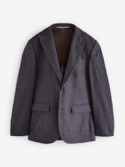 Navy Blue Wool Blend Herringbone Suit Jacket - Image 7 of 11