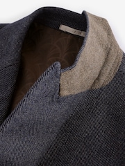 Navy Blue Wool Blend Herringbone Suit Jacket - Image 9 of 11