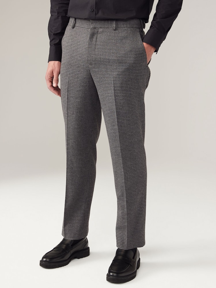 Grey Puppytooth Textured Suit Trousers - Image 1 of 8