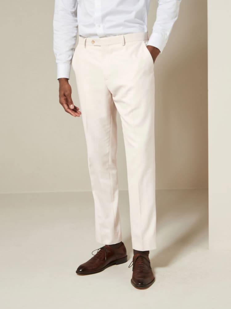 Ecru Slim Fit Textured Suit Trousers - Image 1 of 8