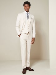 Ecru Slim Fit Textured Suit Trousers - Image 2 of 8