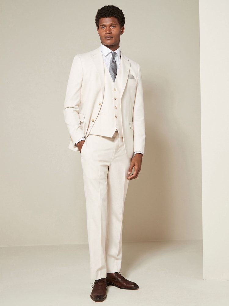 Ecru Slim Fit Textured Suit Trousers - Image 2 of 8