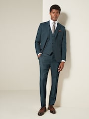 Teal Blue Slim Fit Textured Suit Trousers - Image 2 of 8