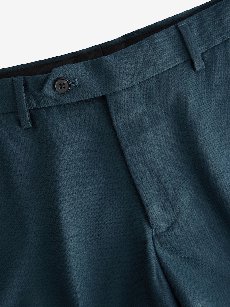 Teal Blue Slim Fit Textured Suit Trousers - Image 8 of 8