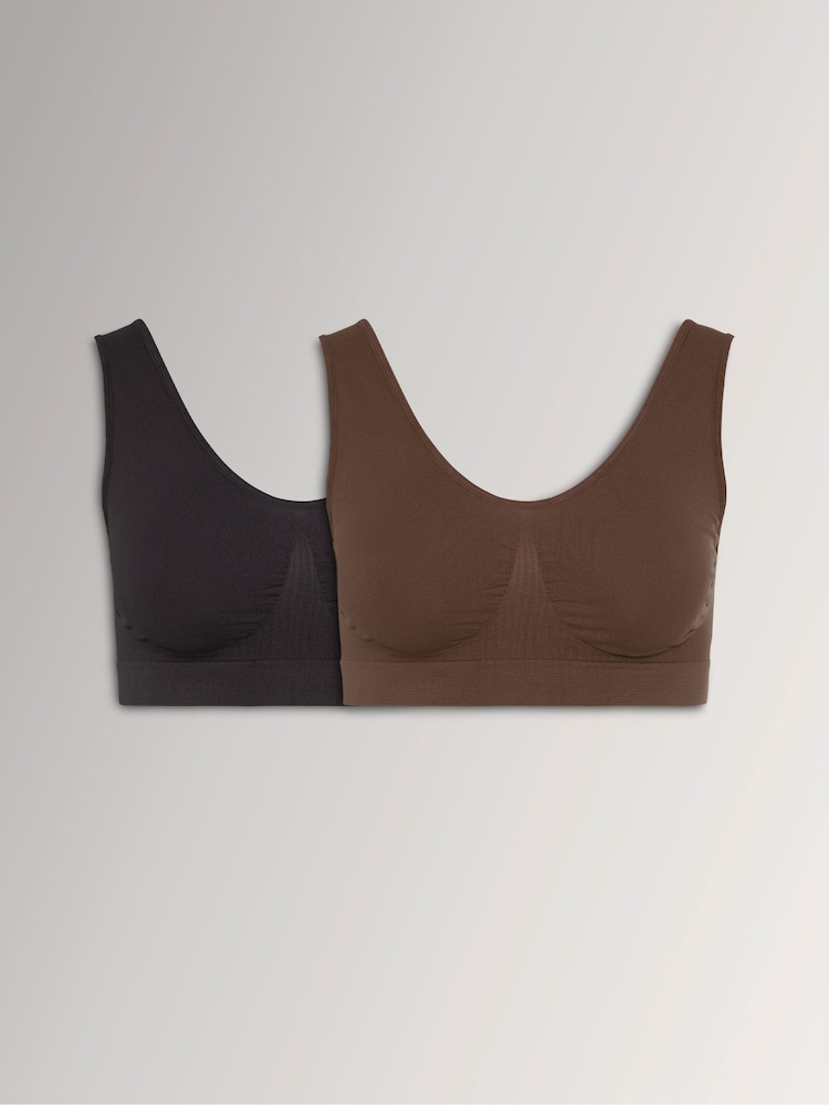 Yours Curve Black Padded Seamfree Bras 2 Pack - Image 1 of 5 Yours Curve Black Padded Seamfree Bras 2 Pack - Image 1 of 5
