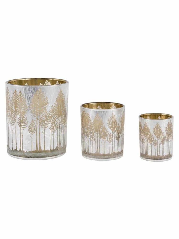 Gallery Home Set of 3 Silver Kira Deco Luxe Etched Tree Candle Holders - Image 5 of 5
