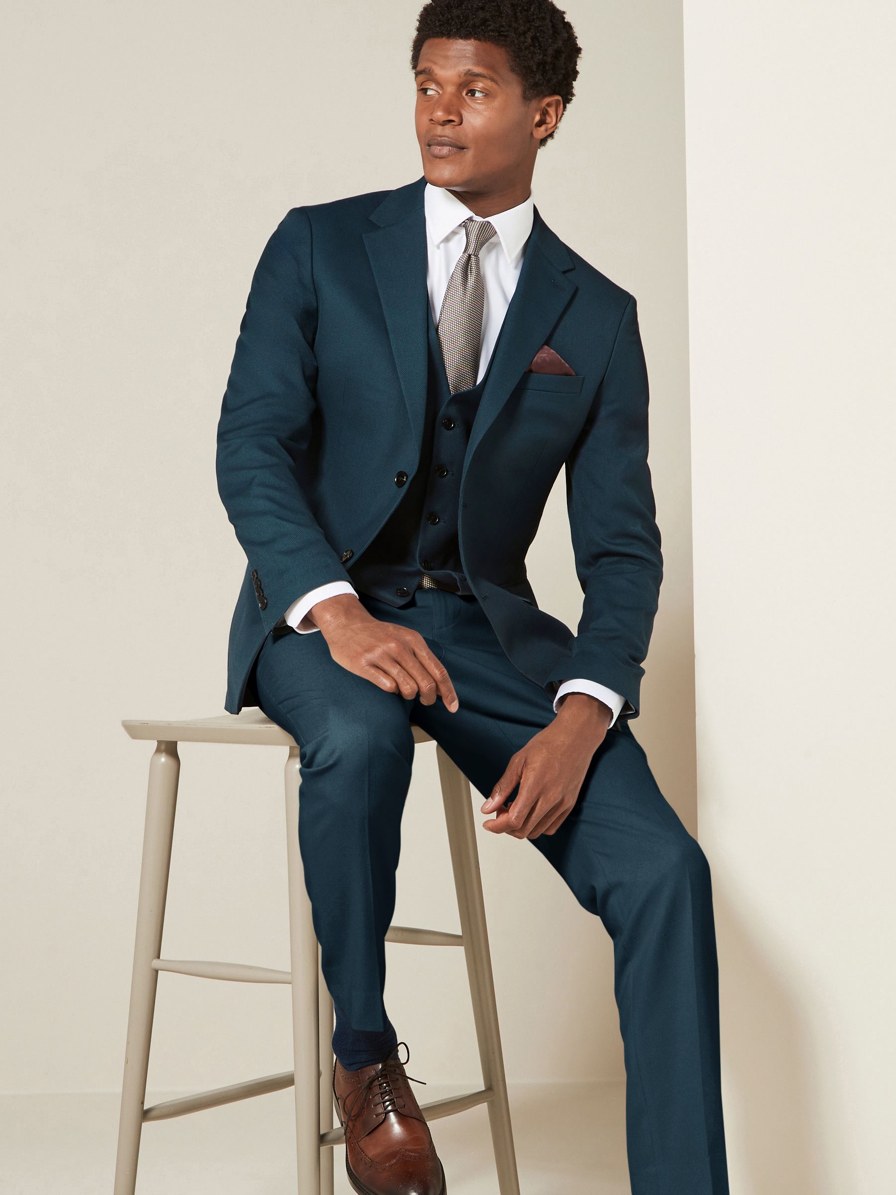 Teal Blue Textured Suit Waistcoat