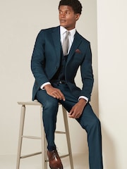 Teal Blue Textured Suit Waistcoat - Image 2 of 4