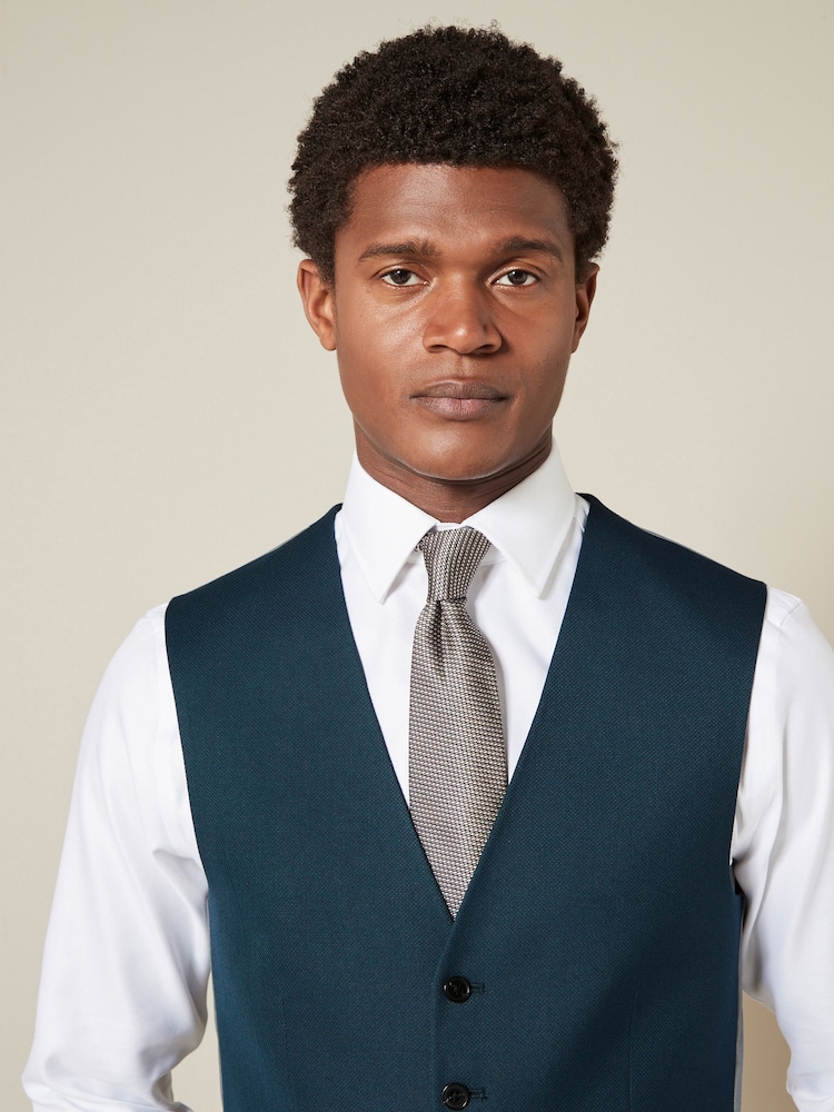 Teal Blue Textured Suit Waistcoat - Image 4 of 4