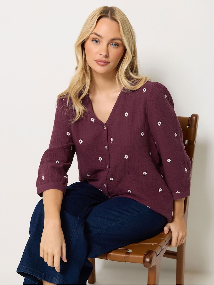 M&Co Purple Floral Embroidered Cotton Blouse - Image 1 of 6 M&Co Purple Floral Embroidered Cotton Blouse - Image 1 of 6