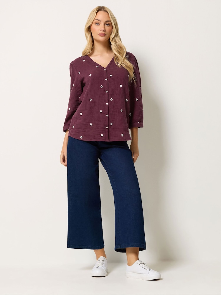 M&Co Purple Floral Embroidered Cotton Blouse - Image 2 of 6 M&Co Purple Floral Embroidered Cotton Blouse - Image 2 of 6