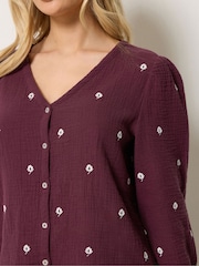 M&Co Purple Floral Embroidered Cotton Blouse - Image 4 of 6