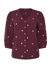 M&Co Purple Floral Embroidered Cotton Blouse - Image 5 of 6