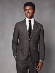 Brown Wool Blend Herringbone Suit Jacket - Image 1 of 10