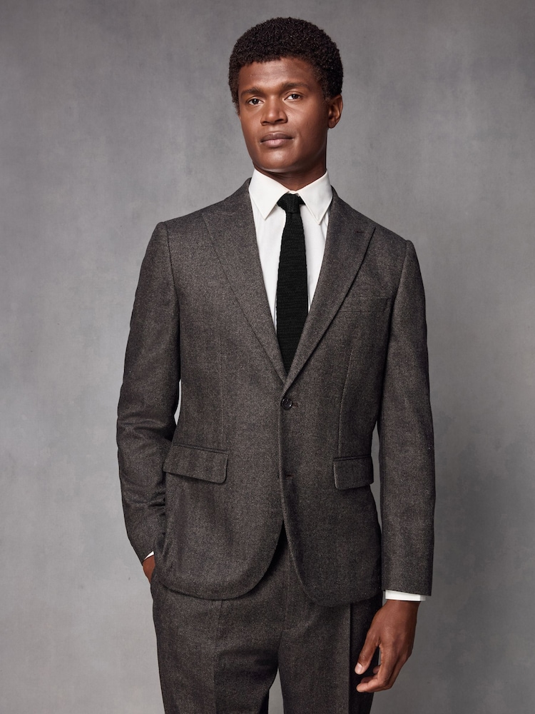 Brown Wool Blend Herringbone Suit Jacket - Image 1 of 10
