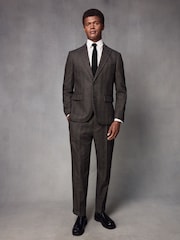 Brown Wool Blend Herringbone Suit Jacket - Image 2 of 10