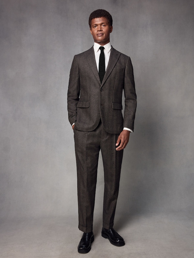 Brown Wool Blend Herringbone Suit Jacket - Image 2 of 10